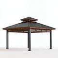 Gazebo da giardino 300 x 300 x 310 cm in metallo nero e marrone con tetto a doppia falda