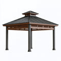 Gazebo da giardino 400 x 300 cm in metallo nero e marrone con tetto rigido ventilato