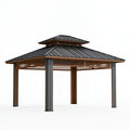Gazebo da giardino 400x400x330 cm in legno e metallo marrone/grigio antracite con tetto a padiglione
