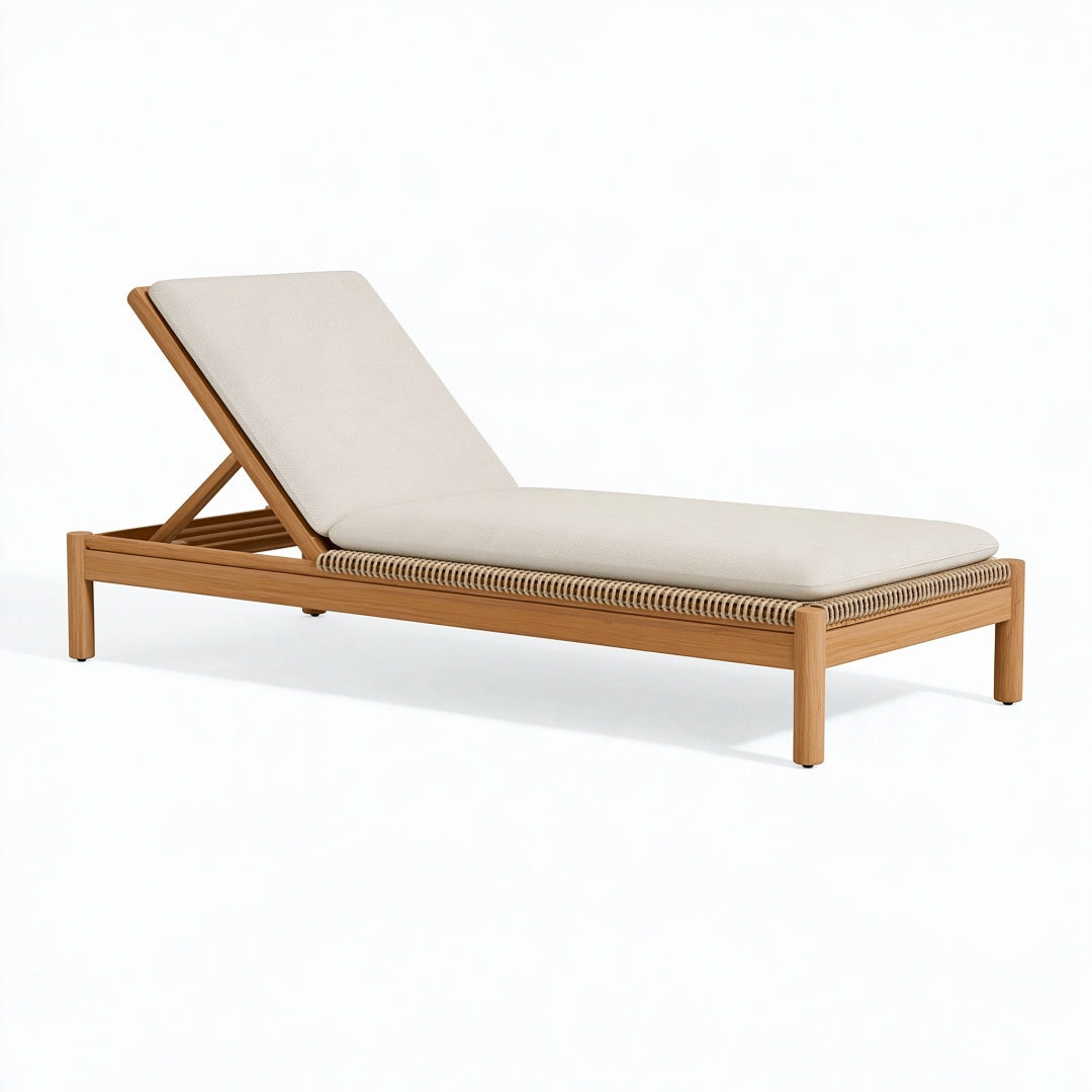 Lettino prendisole 200 x 70 cm in legno naturale e tessuto beige - schienale reclinabile