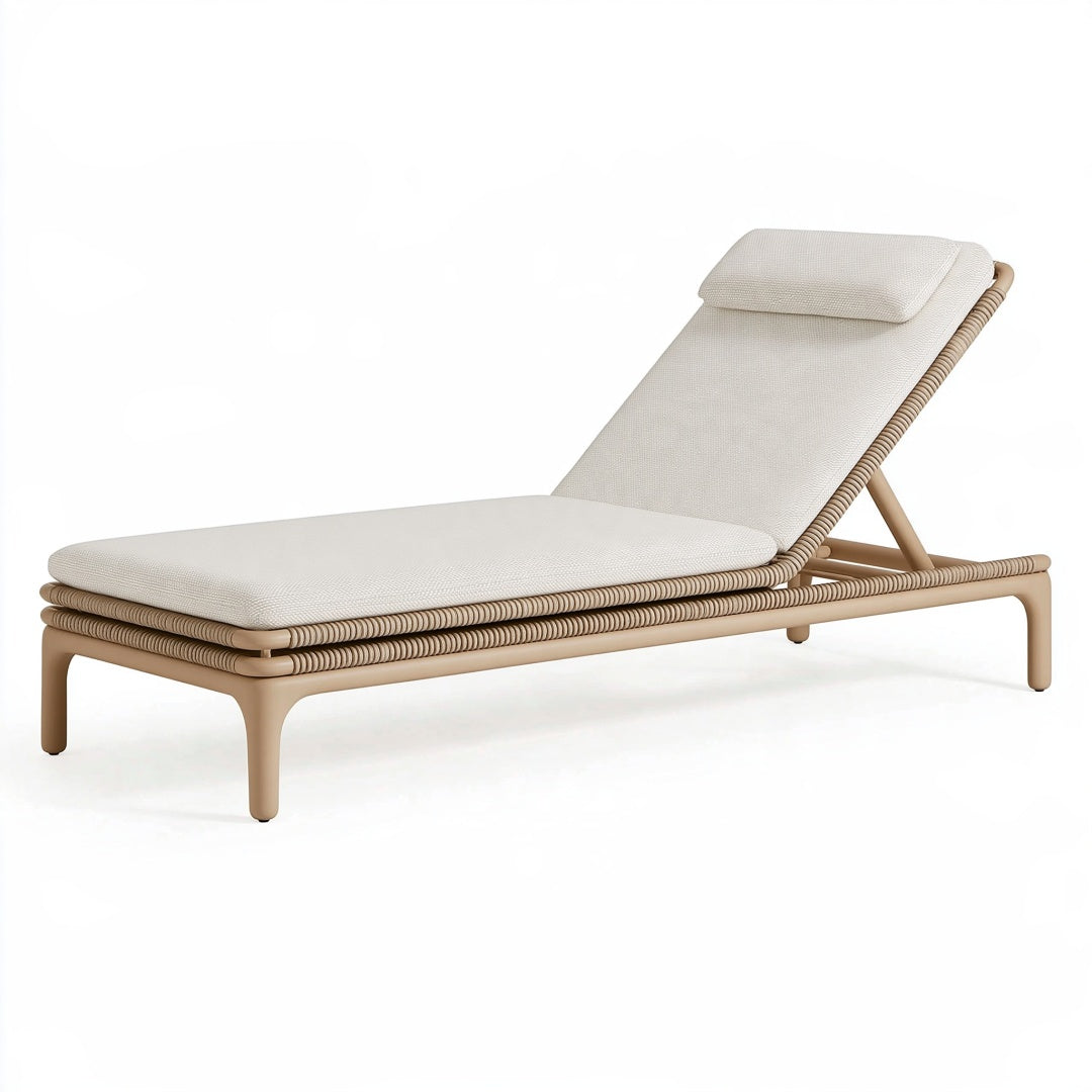 Lettino prendisole 200 x 70 cm in alluminio e corda beige con schienale regolabile da esterno
