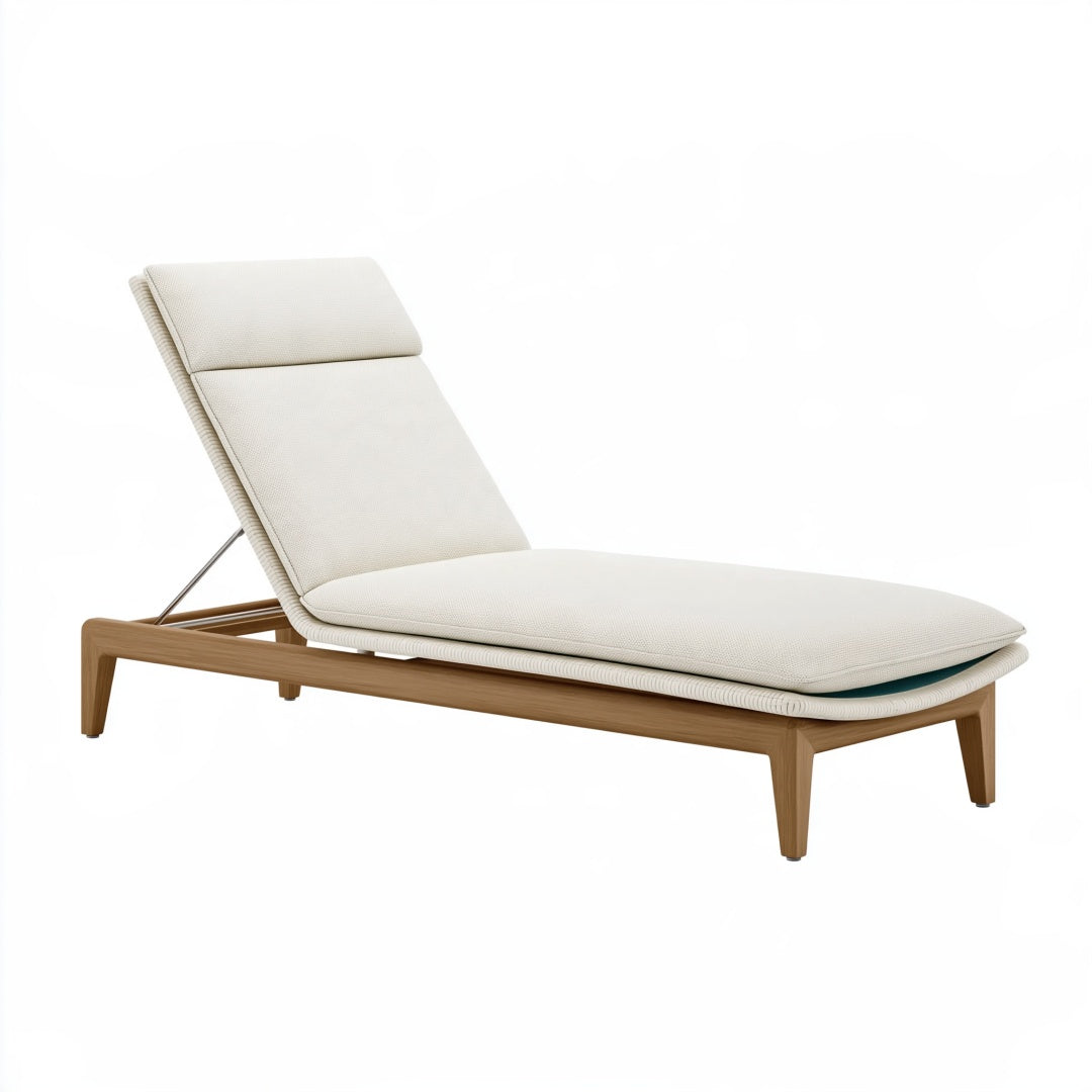 Lettino prendisole 200 x 70 cm in legno e tessuto beige con schienale reclinabile