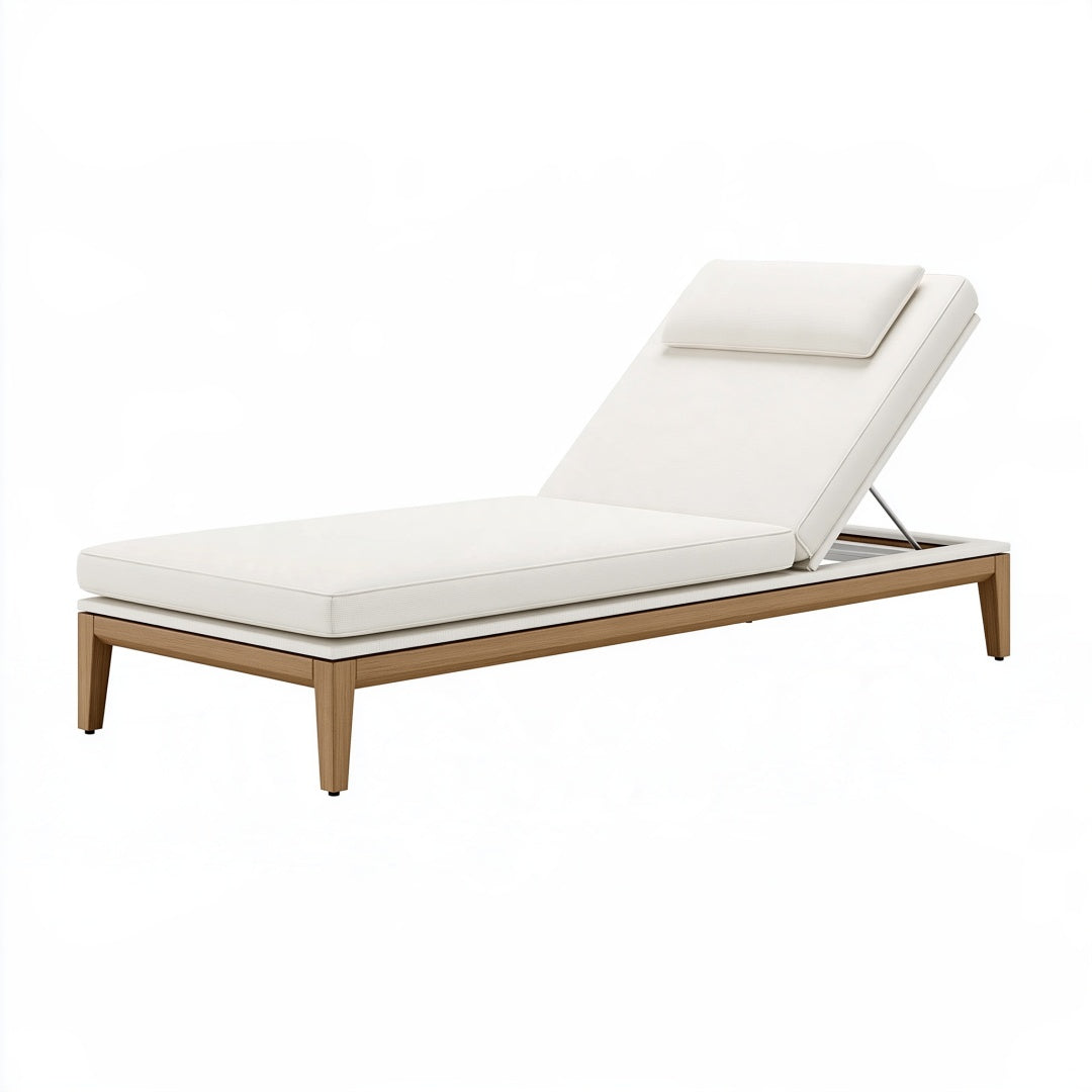Lettino prendisole 200 x 70 cm in legno marrone con rivestimento bianco - schienale reclinabile da esterno