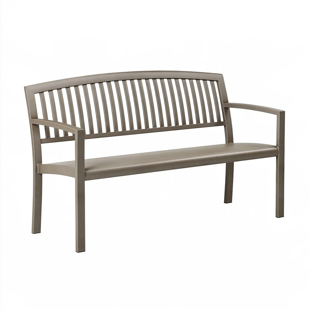 Panca da giardino 120 cm in metallo tortora con schienale a listelli