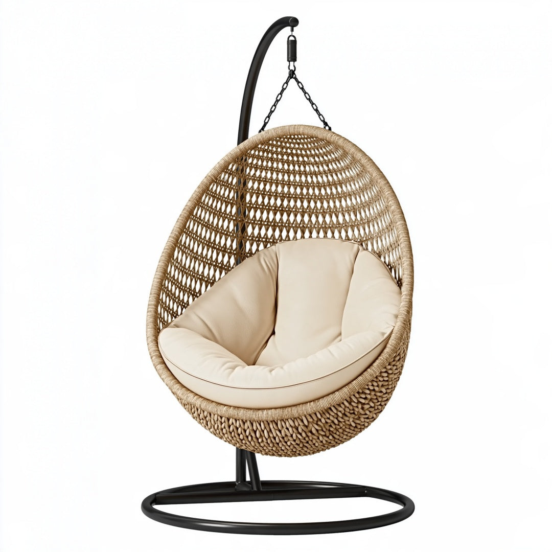 Poltrona sospesa 105 x 105 x 195 cm in rattan beige con struttura in acciaio per interni stile boho