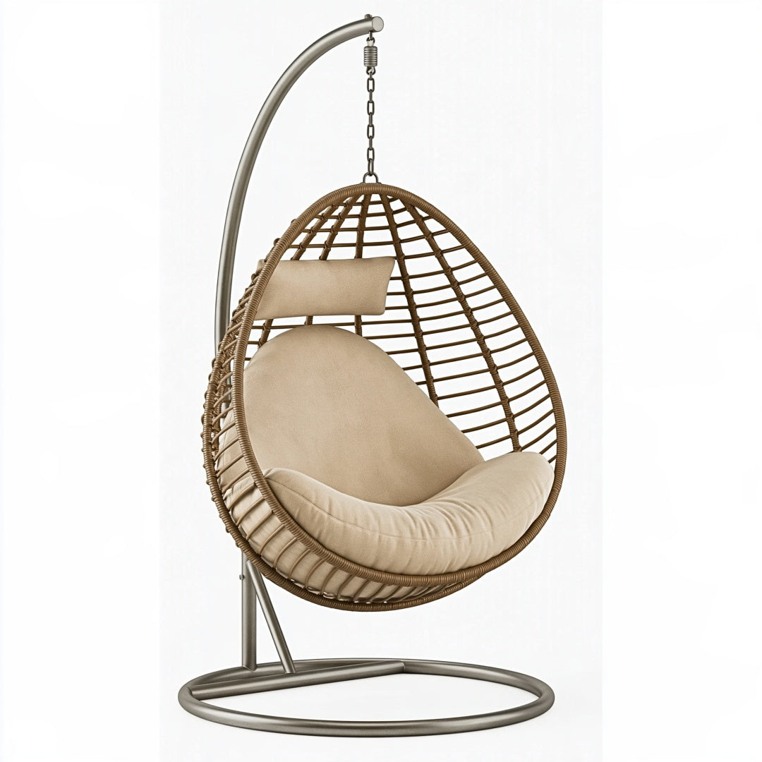 Poltrona sospesa 105 x 105 x 195 cm in fibra intrecciata marrone e metallo grigio con supporto
