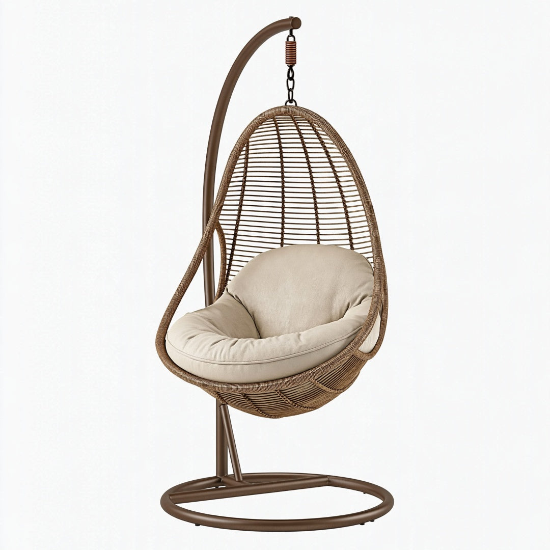 Poltrona sospesa 105 x 105 x 195 cm in metallo e rattan sintetico marrone stile boho