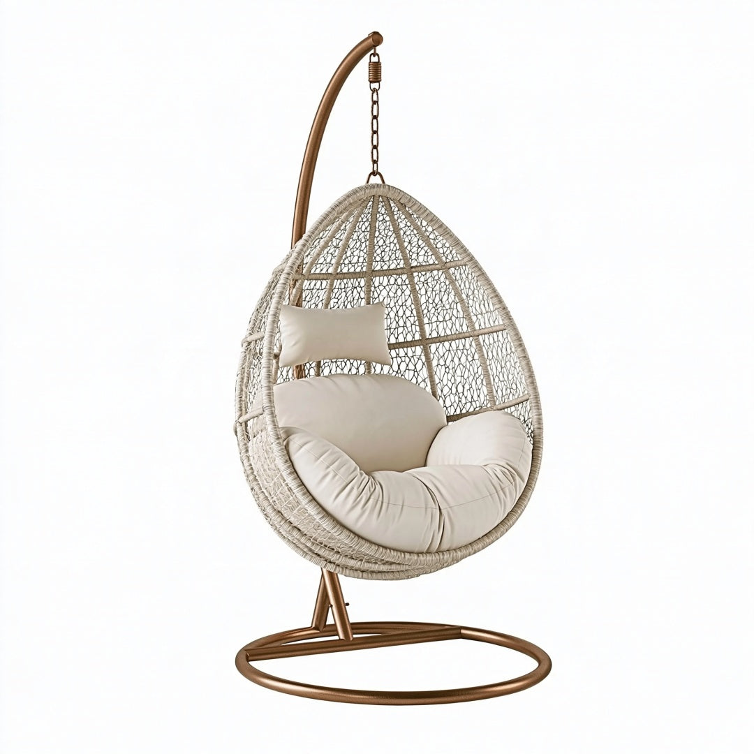 Poltrona sospesa 105 x 105 x 195 cm in rattan sintetico beige con struttura in metallo da esterno