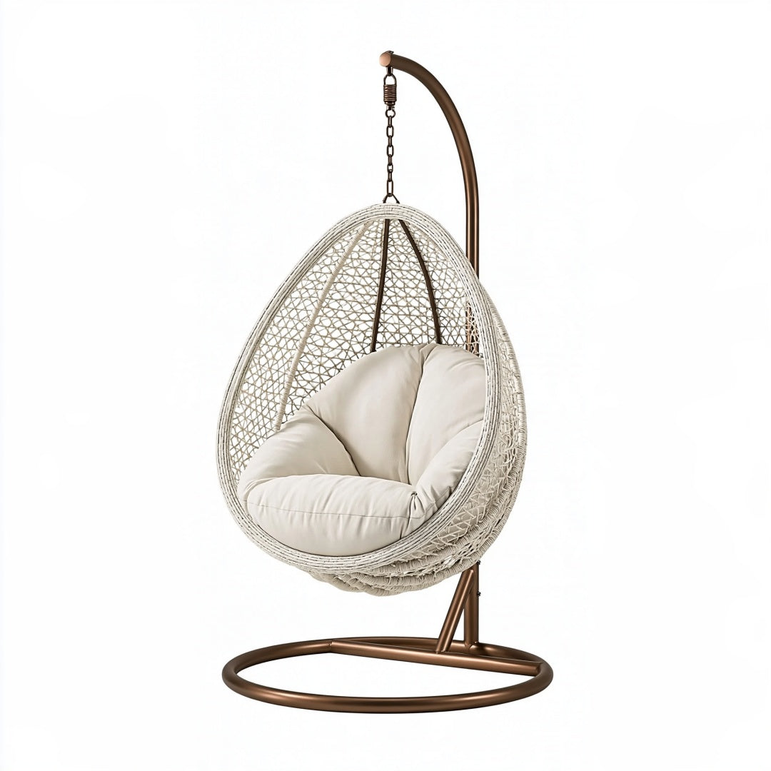Poltrona sospesa 105 x 105 x 195 cm in metallo e intreccio beige con supporto stile boho