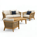 Set salotto da giardino 4 pezzi 140 cm in legno e fibra intrecciata beige stile naturale