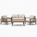 Set salotto da giardino 4 pezzi divano 130x70 cm in rattan beige con struttura nera e tavolino