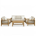 Set salotto da giardino 4 pezzi in legno beige con corda intrecciata