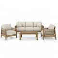 Set da giardino 4 pezzi in legno e corda beige naturale - stile contemporaneo per esterni