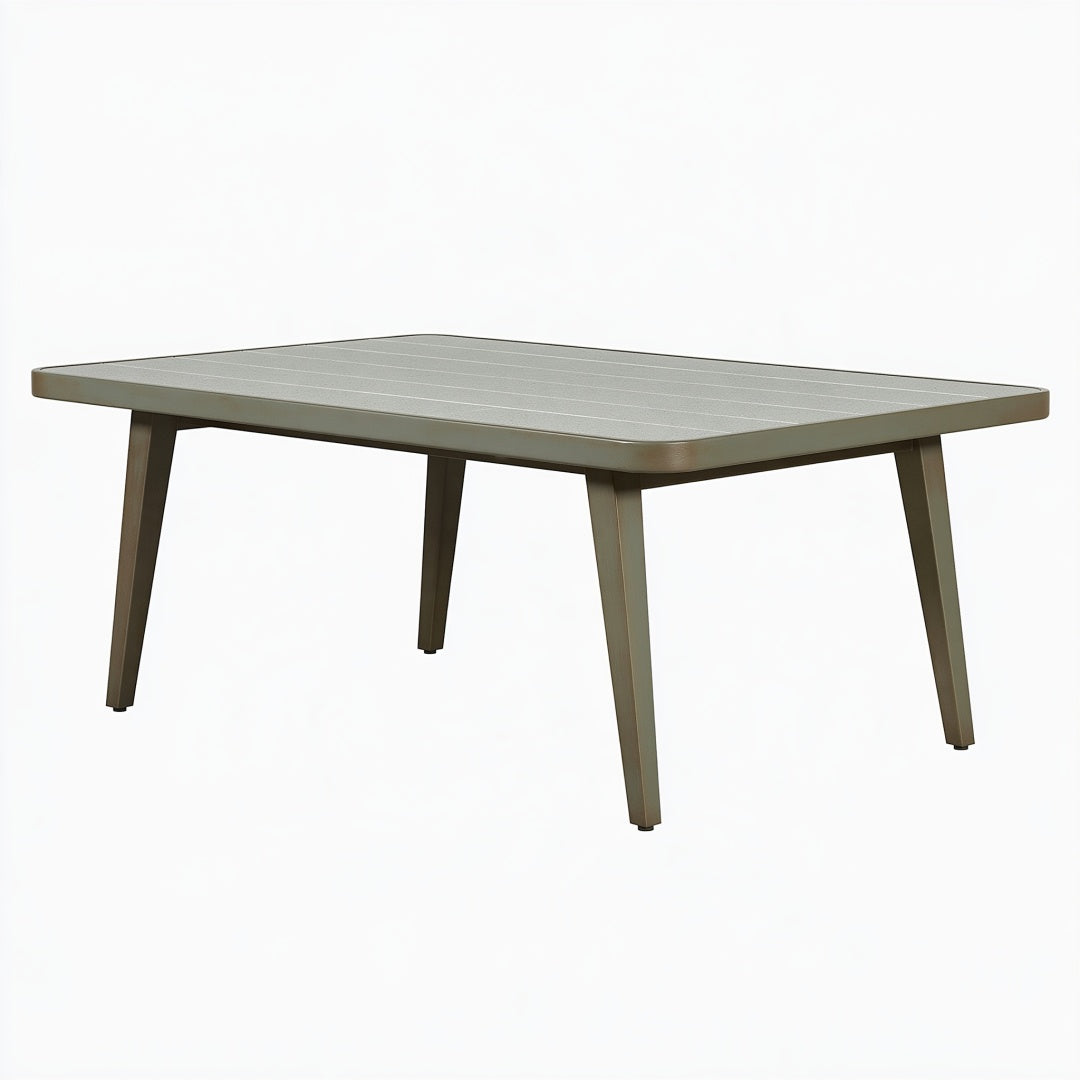 Tavolo da giardino 160 x 90 x 75 cm in metallo grigio tortora con piano a doghe stile moderno