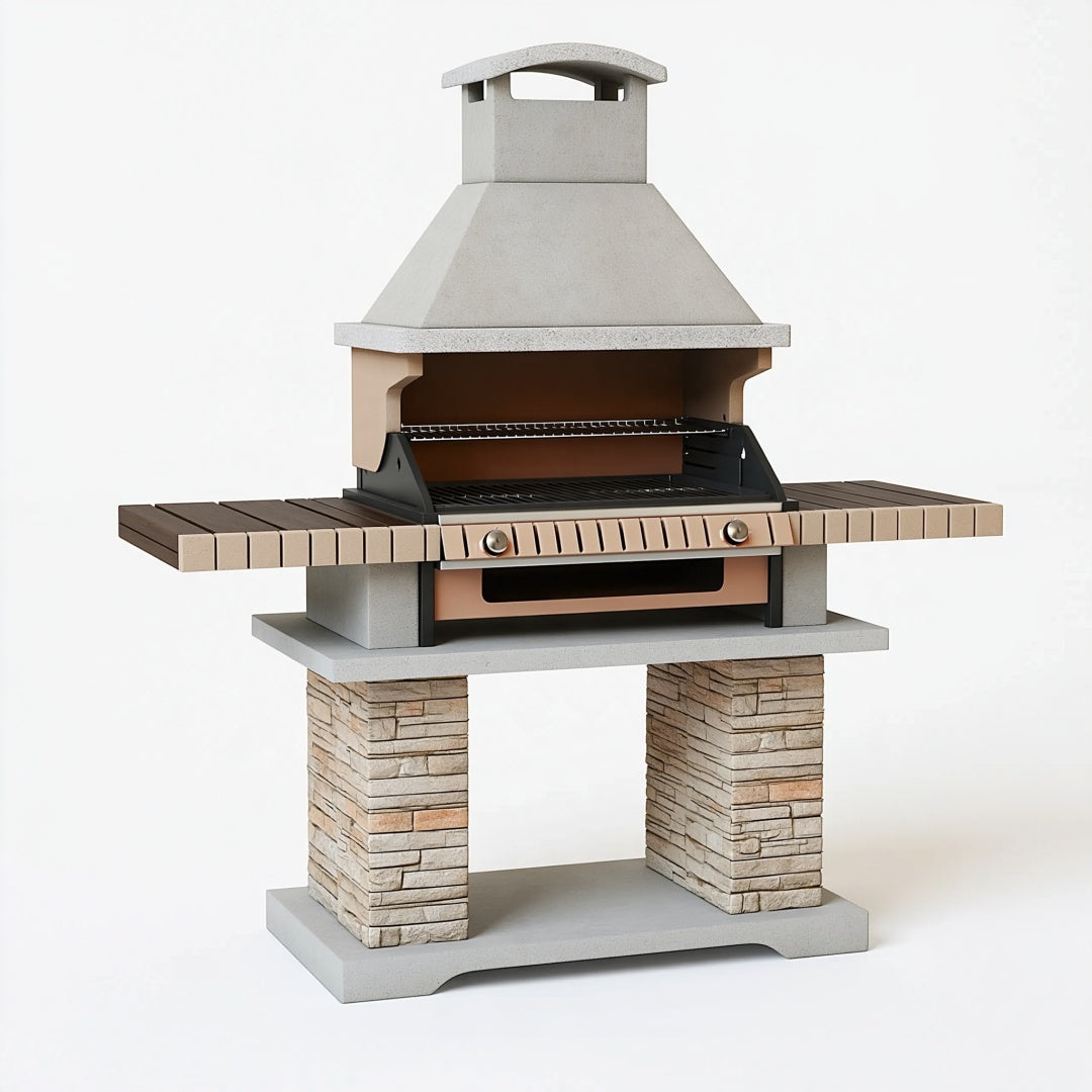 Barbecue da giardino 150 x 70 x 220 cm in calcestruzzo grigio con griglia per cottura rustico