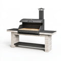 Barbecue da giardino 160 x 70 x 210 cm in acciaio e muratura nero/grigio con coperchio e camino