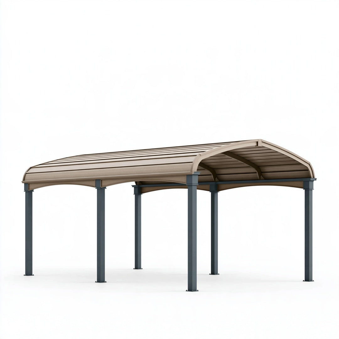Tettoia per auto 500 x 300 x 250 cm in metallo beige e antracite - copertura curva per esterni