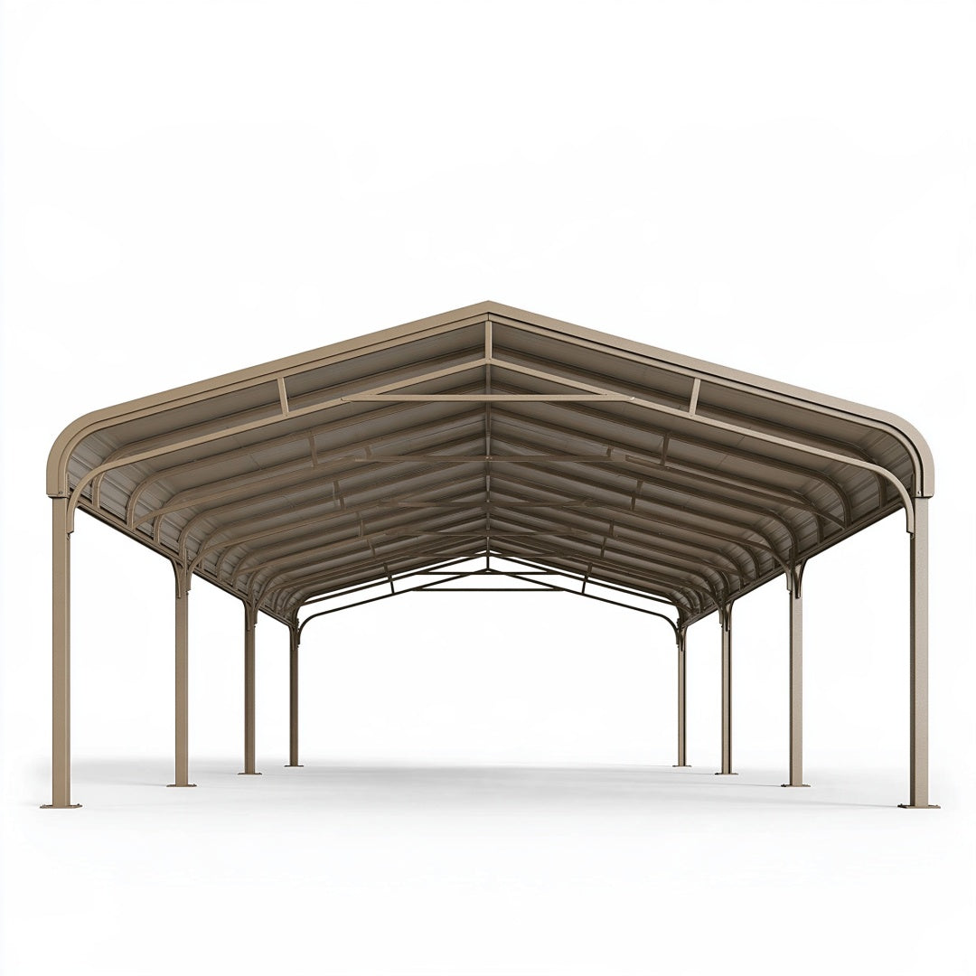 Tettoia per auto 600 x 300 x 280 cm in metallo beige con copertura ad arco