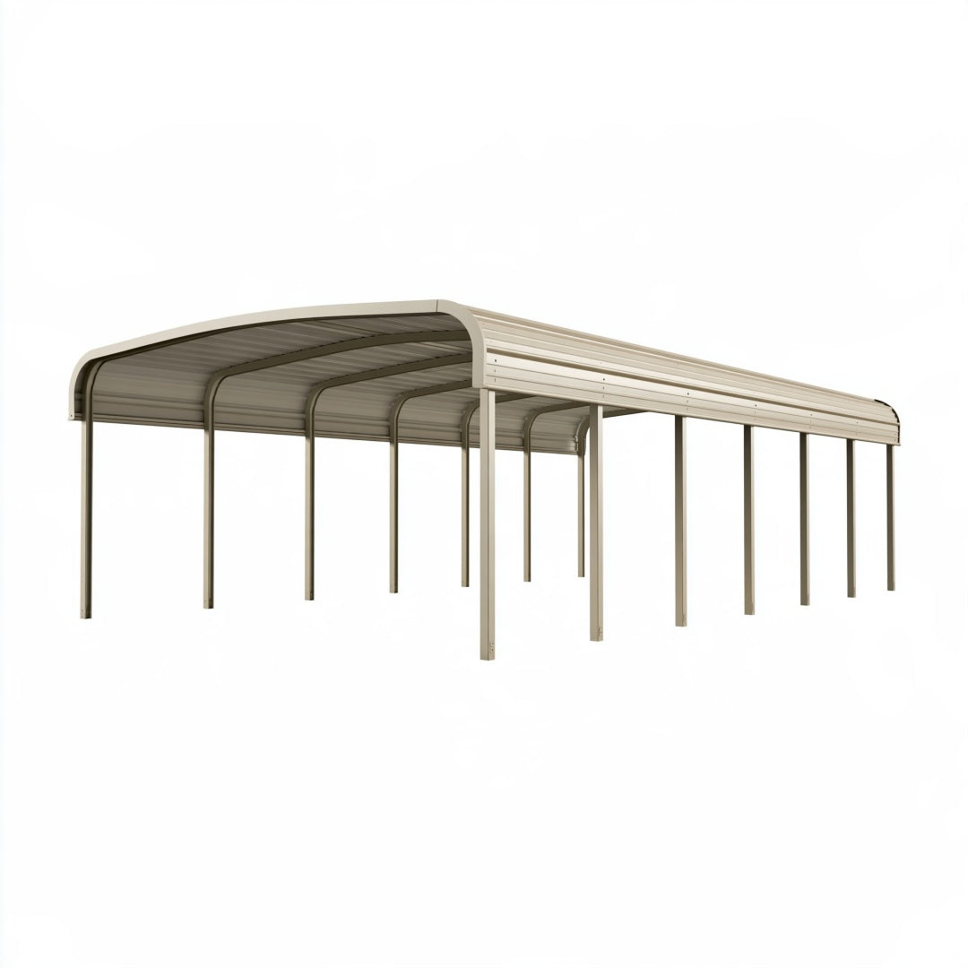 Carport 600 x 300 x 270 cm in acciaio beige - copertura curva per auto da esterno
