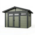 Casetta da giardino 200 x 150 x 210 cm in resina verde salvia con porte doppie stile moderno